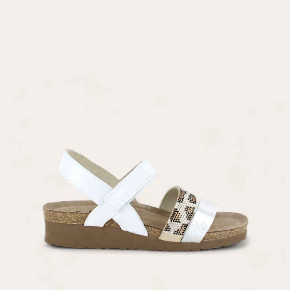 White Pearl Lthr/Soft Silver Lthr W/ Beige/Cheetah Rivets,35