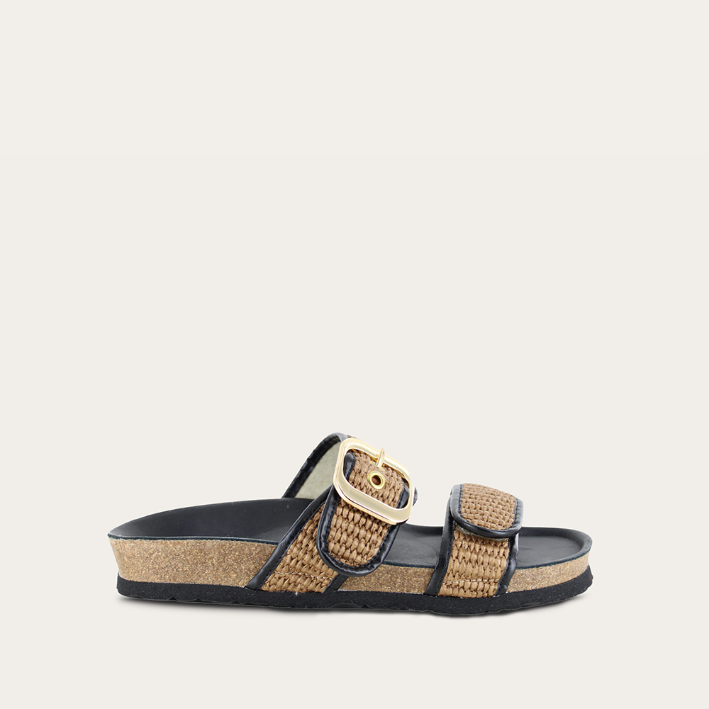 Soft Black Leather/Golden Brown Raffia,35