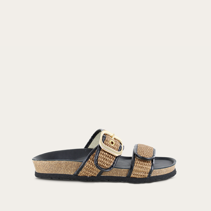 Soft Black Leather/Golden Brown Raffia,35