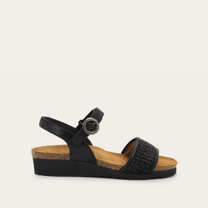 Shiny Black Leather/Black Raffia,35